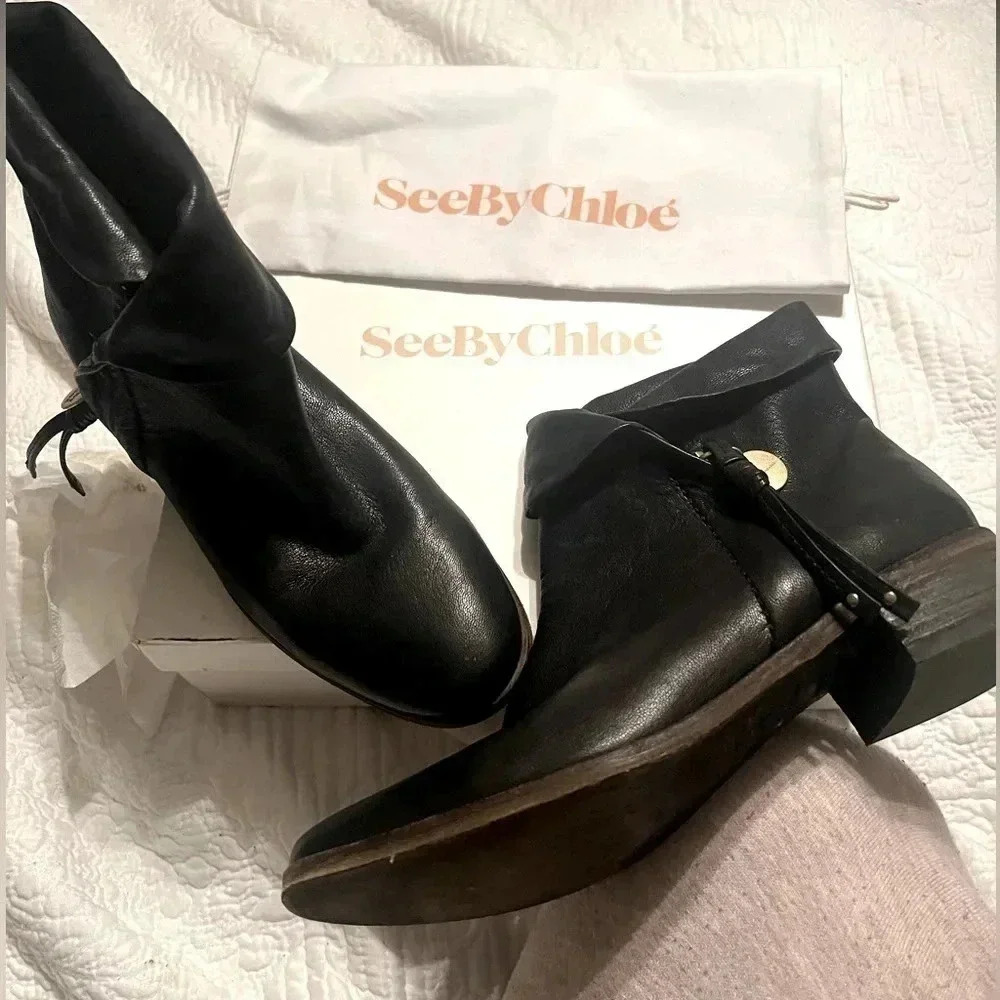 See by Chloe Masha Bootie in Black Leather-Size 8 1/2